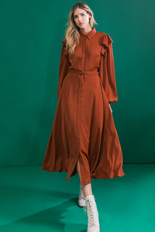 tier-elegance-brown-woven-midi-dress Flying Tomato-Sophia's StyleDRESSES-1